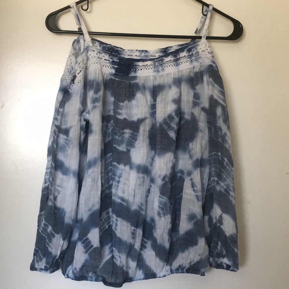Junior Large Blue and White Tie-dye Print Blouse